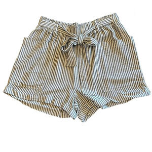 KENSIE LINEN BLEND LIGHTWEIGHT PAPERBAG SHORTS IN NAVY STRIPE Size M